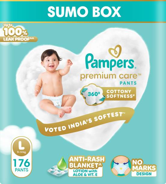 Pampers Premium Care Pants L 176 | No Marks | Indias Softest Diaper Pant Diapers - L