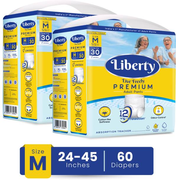 Liberty Premium Adult Diaper Pants, Waist Size (24-45 Inches), 30 Pieces Adult Diapers - M