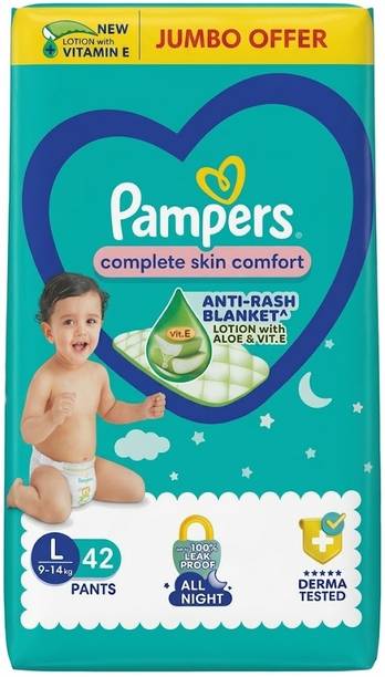Pampers Complite Skin Comfort Pants Anti-Rash Blanket Lotion With VitaminE & Aloe Vera Pant Diapers - L