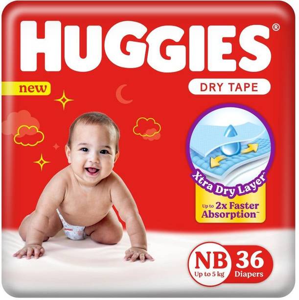 Huggies Dry Tape - Up to 2x Faster Absorption - Up to 12 Hours Overnight Absorption | - New Born