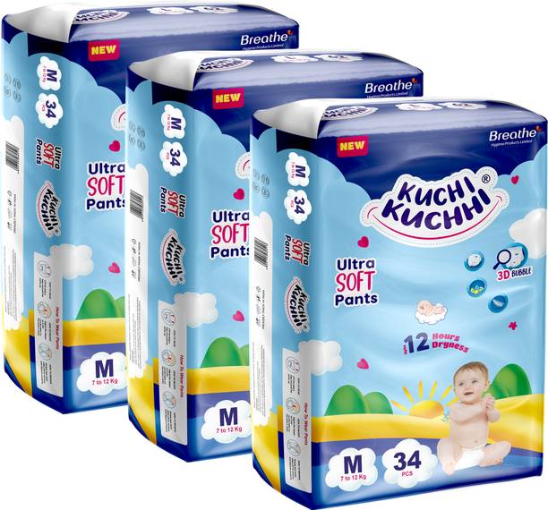 KUCHI KUCHHI Premium super soft baby diaper with a 3D bubble top (Pack of 3) - M