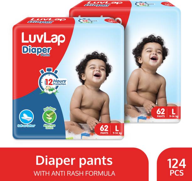LuvLap Diaper Pants Large 9 to 14Kg, Super Jumbo Pack (62 Count x 2 = 124 Count)