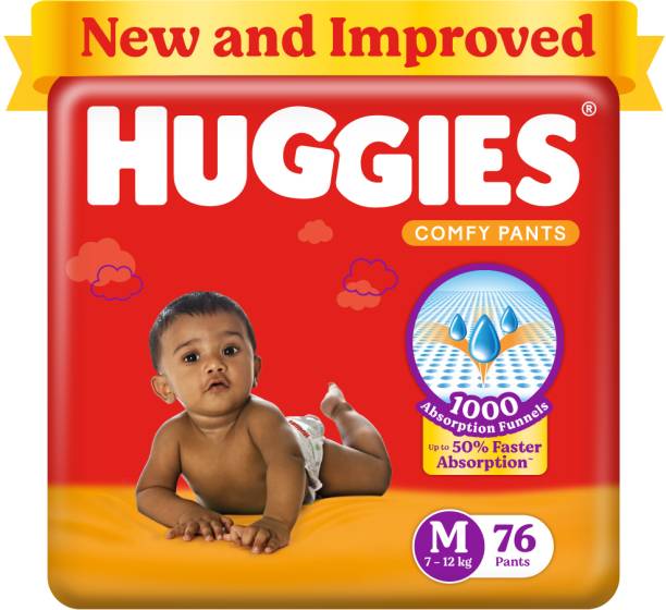 Huggies Comfy Baby Diaper Pants, Upto 50% Faster Absorption - M