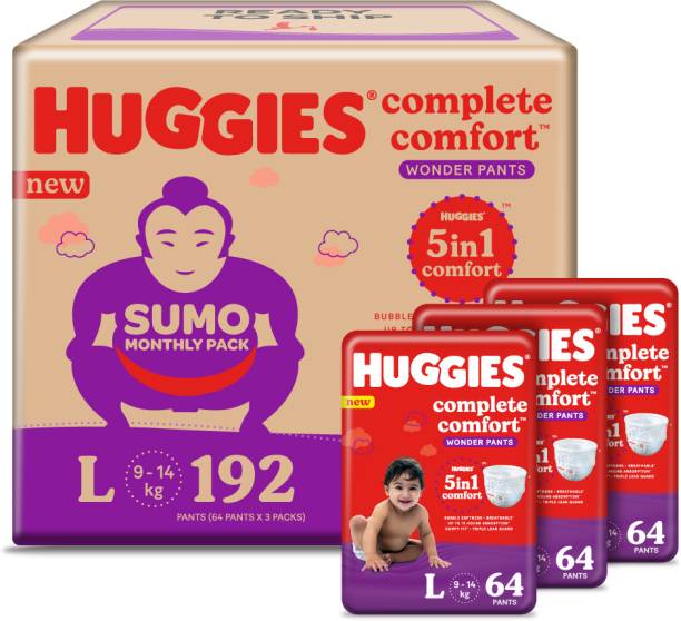 Huggies Complete Comfort Wonder Pants, with 5 in 1 Comfort Sumo Pack Pant Diapers - L