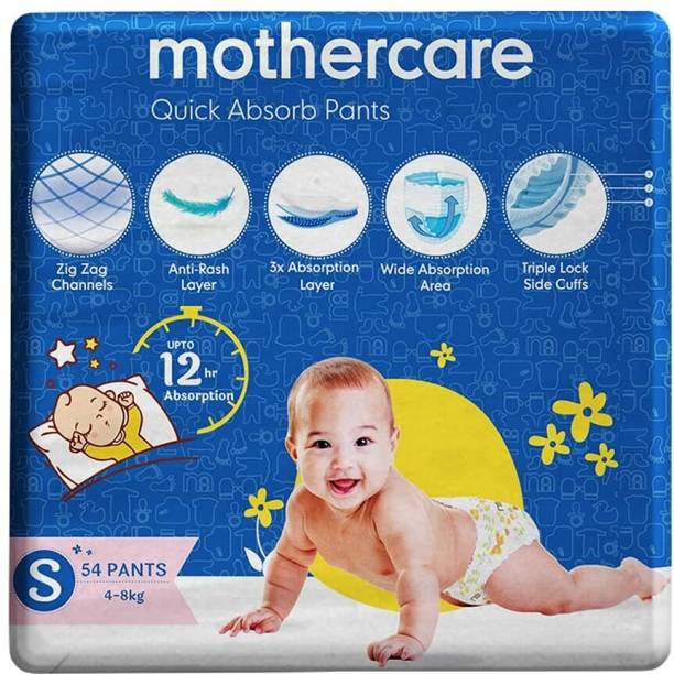 Mothercare Quick Absorb Anti-Rash Diaper Pants for Babies, Small, 54 Count,(Pack of 1) - S