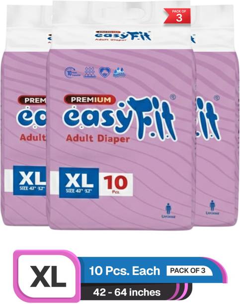 easyFit Adult Diaper Tape Style | Waist 42-62 inch| Unisex |Leak Proof|Wetness Indicator - XL
