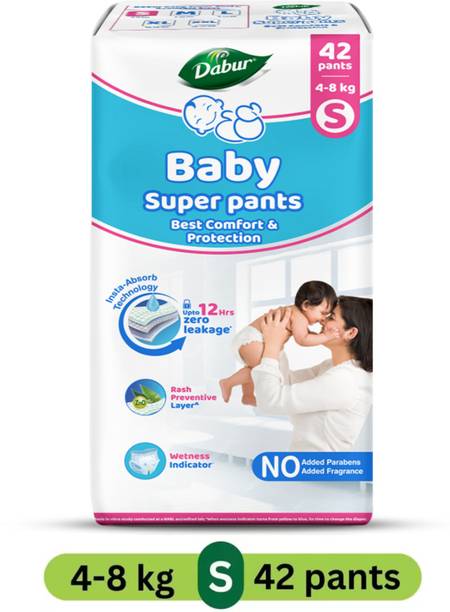 Dabur Baby Super Pants | Diaper Infused with Aloe Vera, Shea Butter & Vitamin E | Insta-Absorb Technology - S