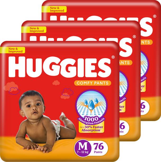 Huggies Comfy Baby Diaper Pants, Upto 50% Faster Absorption (76 X 3) - M
