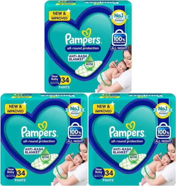 Pampers All Round Protection With Aloe Vera Baby Pants Diaper combo Size NB (Pack of 3) - New Born