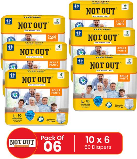 नॉट आउट Pant Style Adult Diaper | Waist Size 30-55 Inch | Quick Absorption & Leakproof - L