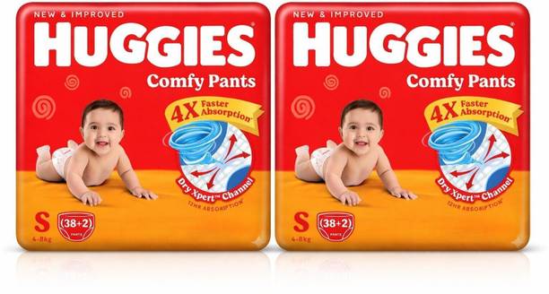 Huggies Comfy Pants Style Baby(Weight 4-8 kg) Small Size Diapers (38+2) Set of Two Pack - S