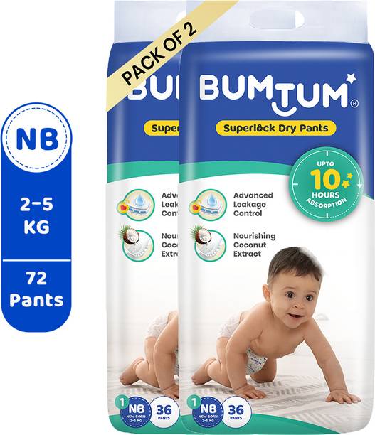 BUMTUM Superlock Diapers Pants with Superlock Gel Technology |Coconut Extracts - New Born