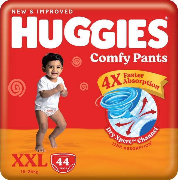 Huggies Comfy Pants Baby Diaper, Double Extra Large (XXL) | Pack of 44 - XXL
