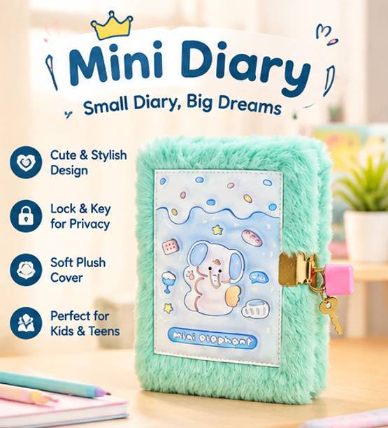 Yokids Premium A6 Fur Diary with Lock–Cute Plush Notebook for Girls A6 Diary Ruled 80 Pages