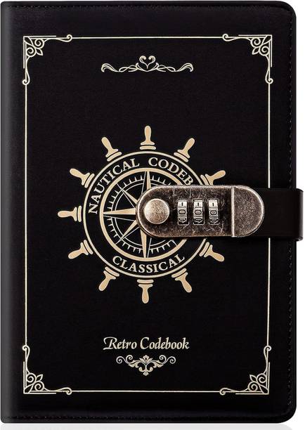 Abhsant Leather Journal Notebook with Combination Lock, Travel Writing Lined Paper Diary A4 Planner Vintage Lock Planner 204 Pages