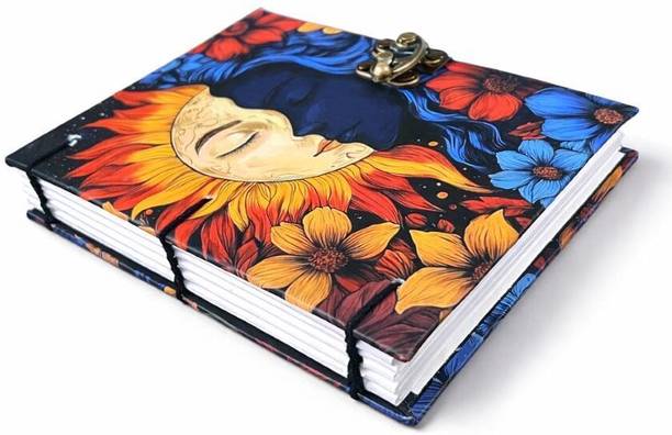 Radha Swami Handicraft Sun And Moon UV Printed Travel Notebook with Lock Clasp Diary A5 Diary Unruled 200 Pages