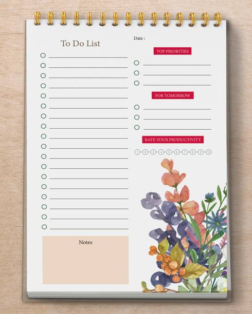 Zaslan To-Do List Notepad Floral Regular Note Pad Ruled 54 Pages