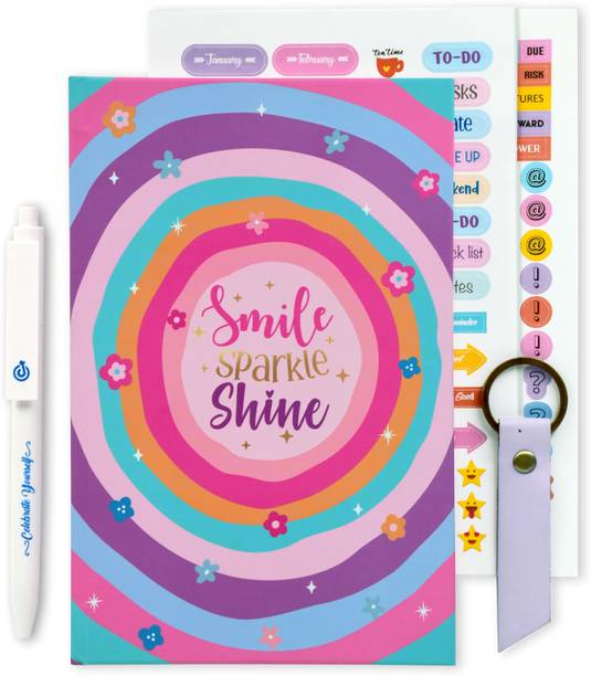 Doodle Happy Kit for Women and Girls - A5 Planner with Quote Cards,Notecards,Keychain,Pen & 180+ Stickers|Motivational Gift Box - 208 Pages
