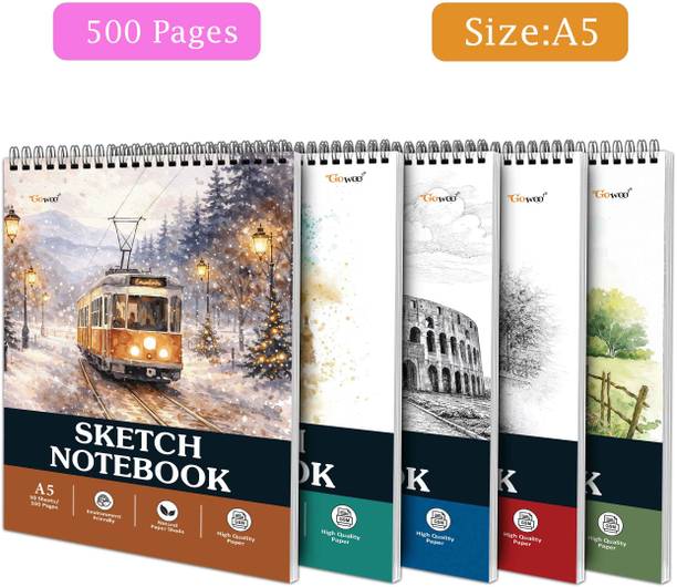 GO WOO A5 Sketch Book 50 Sheets - 5.8 x 8.3 Inch | Acid-Free Paper for Doodling Sketch Pad