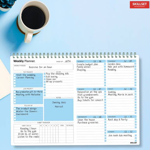 SKILLSET Weekly Planner Undated 52 Weeks Productivity To Do List Pad A5 Planner RULING 52 Pages