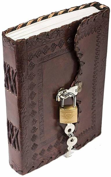 Anshika International Original Leather Retro Vintage Personal Diary with Lock & Key, 100 Unruled Handmade Pages - Brown, 7 x 5 x 2 inches Regular Diary Unruled 100 Pages