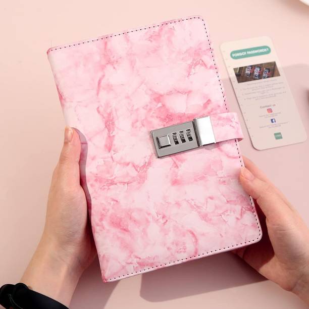 Antares Pink Marble Lock Diary A5 Password, Waterproof Journal for Girls-PU Leather A5 Diary Ruled 192 Pages