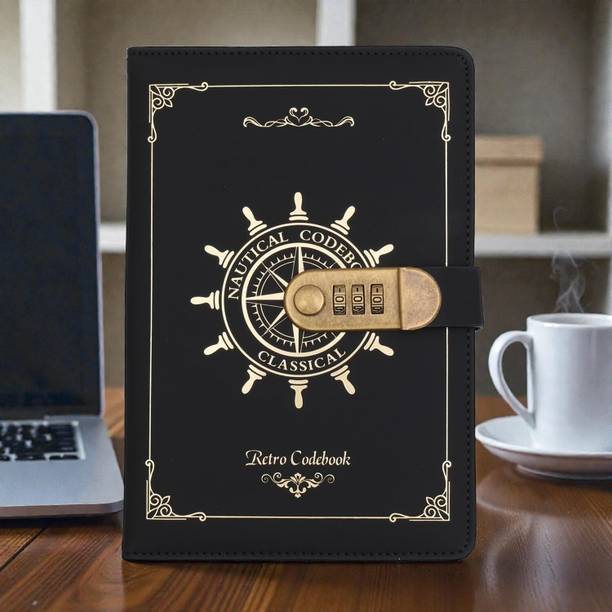 ORIDOR Password Lock Notebook with Pen Holder and Card Slot for Secure Writing A5 Diary Ruled 192 Pages