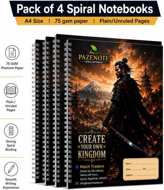 pazenote Spiral Notebook A4 Notebook UNRULED/PLAIN 200 Pages
