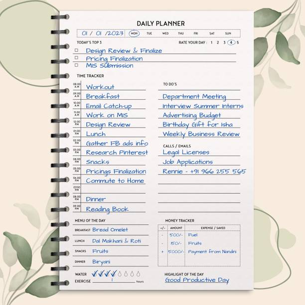 The Papier Ocean Undated Daily Productivity Tracker and Task Organizer A5 Planner Ruled 160 Pages