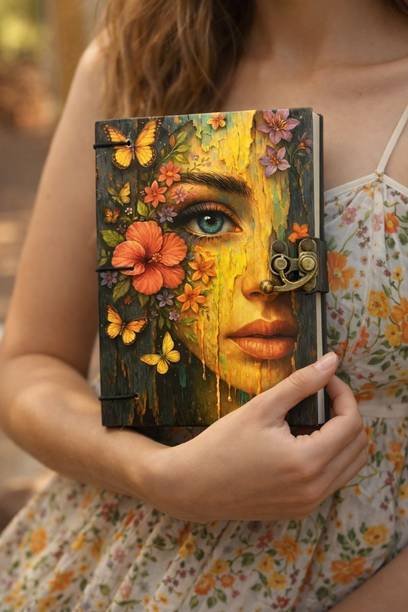 Radha Swami Handicraft Floral Girl UV Printed Travel Notebook with Lock Clasp A5 Diary Unruled 200 Pages