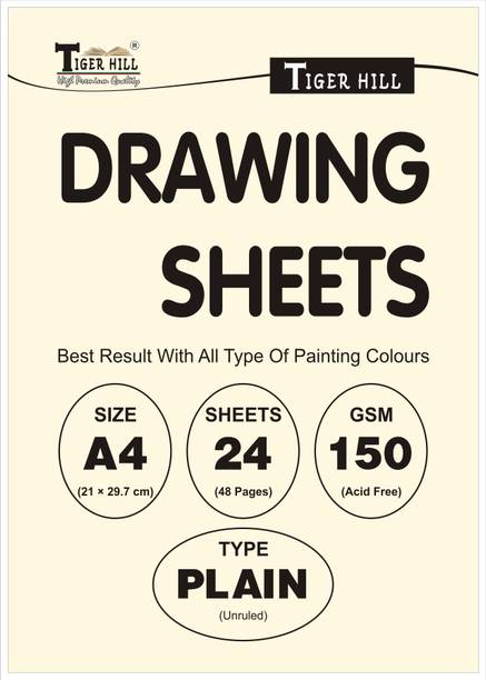 TigerHill DRAWING SHEETS (150 GSM) (24 SHEETS) (21 cm × 29.7 cm) A4 Journal Plain 48 Pages