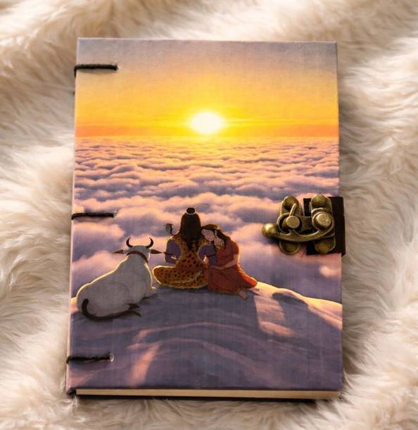 Radha Swami Handicraft Shiv Parvati Divine Love UV Printed Travel Notebook with Lock Clasp A5 Diary Unruled 200 Pages