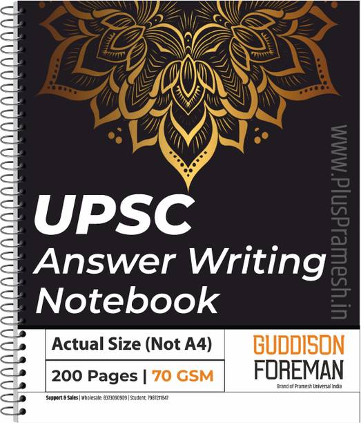 Guddison Foreman UPSC Notebook 200 Page Mains Answer Writing Spiral Booklet 70 GSM Paper Regular Notebook UPSC Answer Writing 200 Pages
