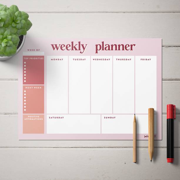 Mimikry Weekly Planner Undated 120 GSM Tear-Off Planning Sheets, Checklist Productivity A4 Note Pad Multi-Sectional 50 Pages