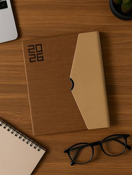 Excel PU Leather Finish Hard Bound Executive Diary Planner Sunday Half page Regular Diary 2026 with Pen Holder (Cover Design may be Different),80 GSM Ruled 365 Pages