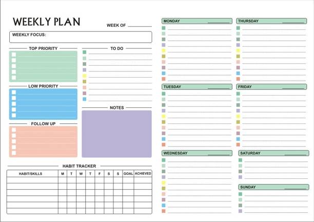 Greeshma Weekly Planner Undated To Do List Notepad Organizer Writing Pad for Home, Office A4 Planner Ruled 50 Pages