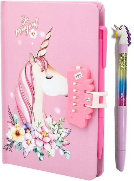 rashi Secret Personal Lock Dairy with 3D Gel Pen (RANDOM COLOUR AND DESIGN) A5 Diary SINGLE RULE 50 Pages