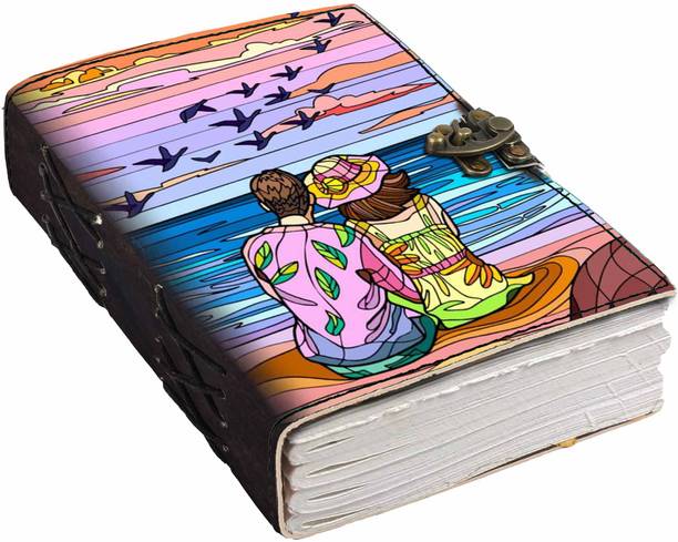 DI-KRAFT Printed Designer leather cover Diary with Lock For Office|Gift|SIZE 5*7 INCHES A5 Diary unruled 200 Pages