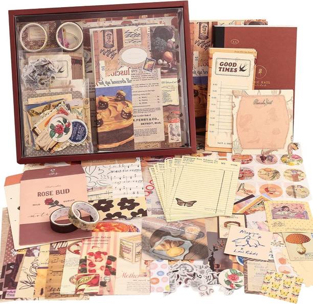 GKN 346pcs Journal Supplies Kit Vintage Scrapbook Kit Stickers Pack for Art A6 Journal Journaling DIY Craft Set for Teens 256 Pages