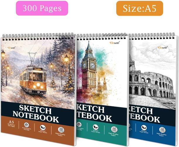 GO WOO A5 Sketch Book 50 Sheets Set of 3 - 5.8 x 8.3 Inch | Sketching and Drawing Sketch Pad