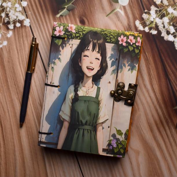 NIZAM HANDICRAFT Lock Leather Journal - A5 Handmade Paper Girl Laser Printed A5 Diary 200 200 Pages