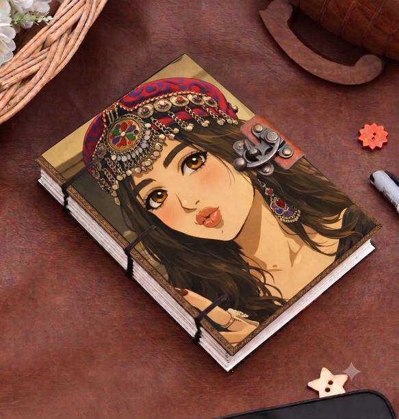 AL RAFI CRAFT Hardcover Journal with Vintage Lock Hand-Stitched Diary for Daily Gifting A5 Diary Unruled 200 Pages