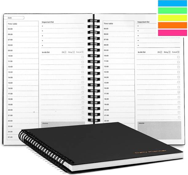TWONE Daily Planner, Undated Hourly Planner,To Do List Notebook, Time Managment A5 Planner Ruled 150 Pages