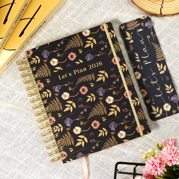 articious Planner with Bookmark & Cover, 120 GSM, 250+ Stickers, Midnight Bloom A5 Planner/Organizer Ruled 228 Pages