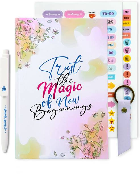 Doodle Happy Kit for Women and Girls - A5 Planner with Quote Cards,Notecards,Keychain,Pen & 180+ Stickers|Motivational Gift Box - 208 Pages