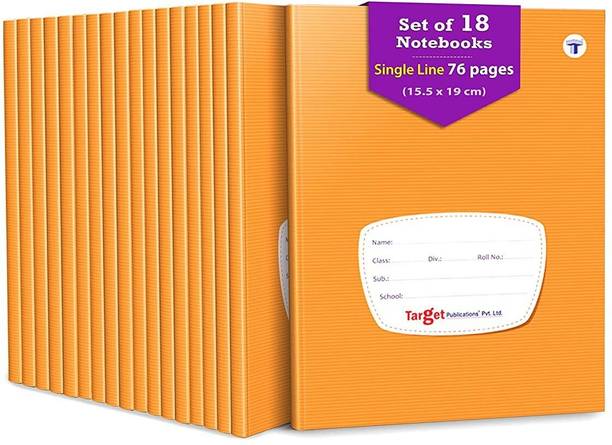 Target Publications Single Line Notebooks|Copy Book | 15.5 x 19 cm Approx | GSM 60 |Pack of 18 Regular Notebook Ruled 76 Pages