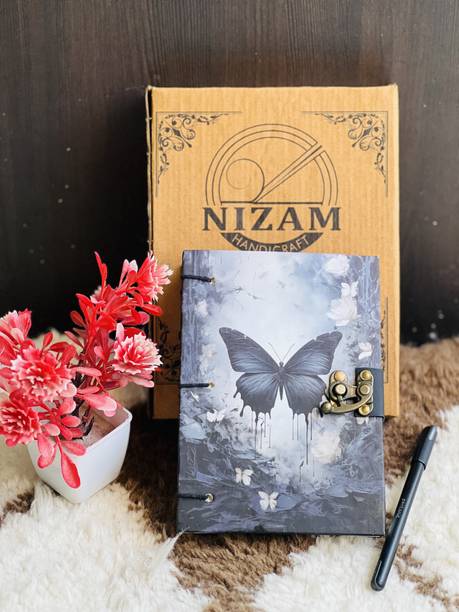 NIZAM HANDICRAFT Butterfly Printed Diary Notebook With Lock Clasp For Gift/Office Use A5 Diary 200 200 Pages