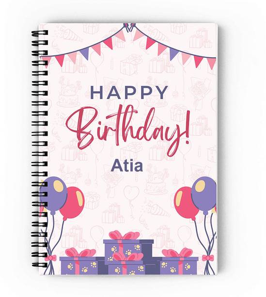 GIFTUATION Atia Happy Birthday Notebook / Gift for Birthday A5 Diary Unruled 140 Pages