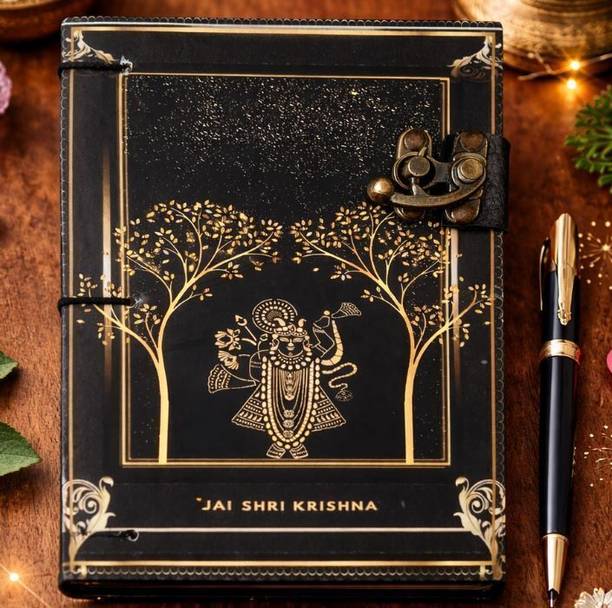 Radha Swami Handicraft Jai Shri Krishna UV Printed Travel Notebook with Lock Clasp A5 Diary Unruled 200 Pages