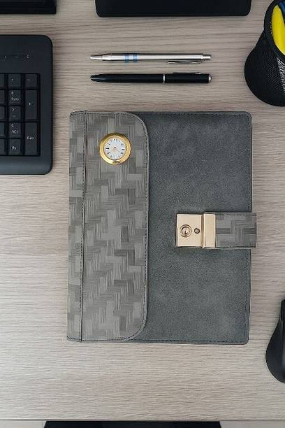 UBROFIT ANTILOCK GREY TEXTURE DIARY WITH CLOCK & CALCULATOR B5 Planner/Organizer SINGLE RULLED 365 Pages
